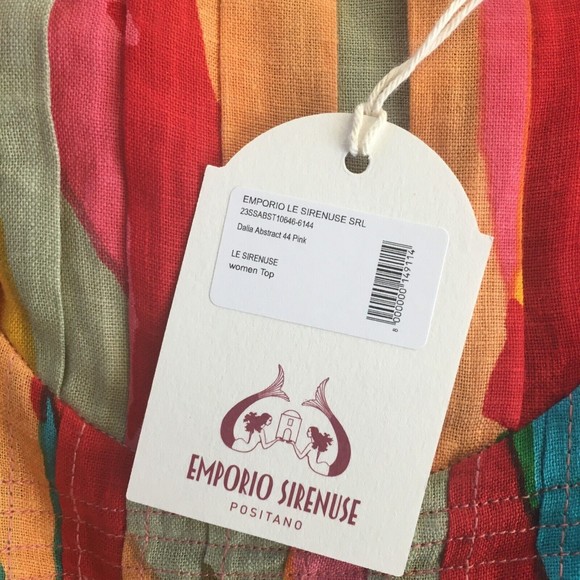 Emporio Sirenuse Positano Women 44/US 8 Pink Dahlia Abstract Linen Crop Top NWT - Picture 8 of 13